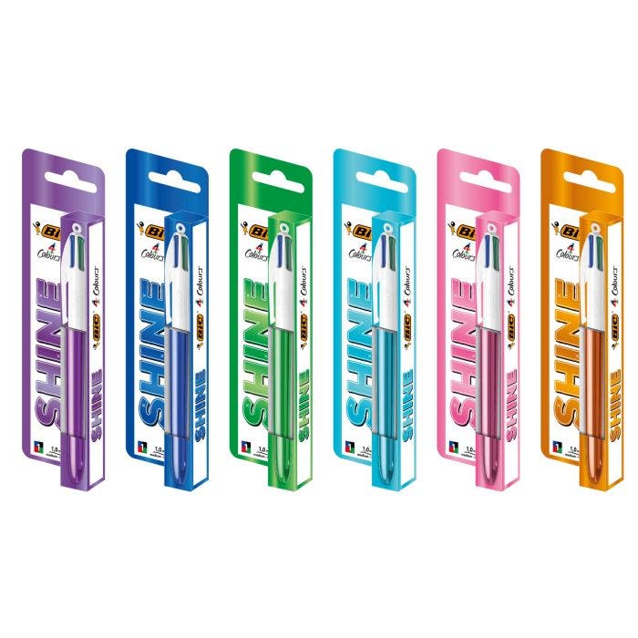 Pack De 6 Stylos-Bille BIC 4 Couleurs - Sun, Fun, Shine, Fluo, Mini Et Original