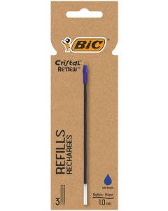 BIC Cristal Re’New Recharges de Stylo à Bille de Pointe Moyenne - Bleu - Pack de 3