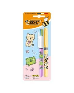 BIC 4 Couleurs et Surligneur Grip Kawaii