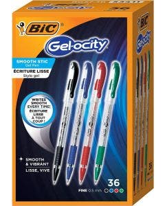 BIC Gelocity Smooth Gel Pens, Fine Point (0.5mm), Assorted, 36-Count Pack
