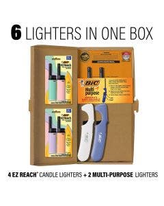 BIC Lighter Combination Pack 2 Multi-Purpose Lighters and 4 EZ Reach Pastel Candle Lighters