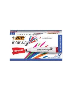BIC Intensity Low Odor Dry Erase Marker, 12 Pack, Chisel Tip, Red
