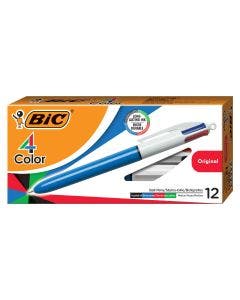 BIC 4-Color Original Retractable Ball Pen, Assorted, 12 Pack