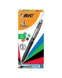 BIC 4-Color Grip Retractable Ball Pens, Medium Point, 12-Count Pack