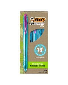 BIC Ecolutions Gel Pens, Ocean-Bound Recycled Plastic, 12-Count Pack, Assorted
