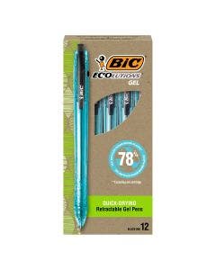BIC Ecolutions Gel Pens, Ocean-Bound Recycled Plastic, 12-Count Pack, Black