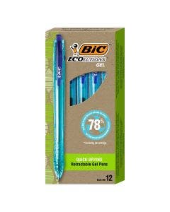 BIC Ecolutions Gel Pens, Ocean-Bound Recycled Plastic, 12-Count Pack, Blue