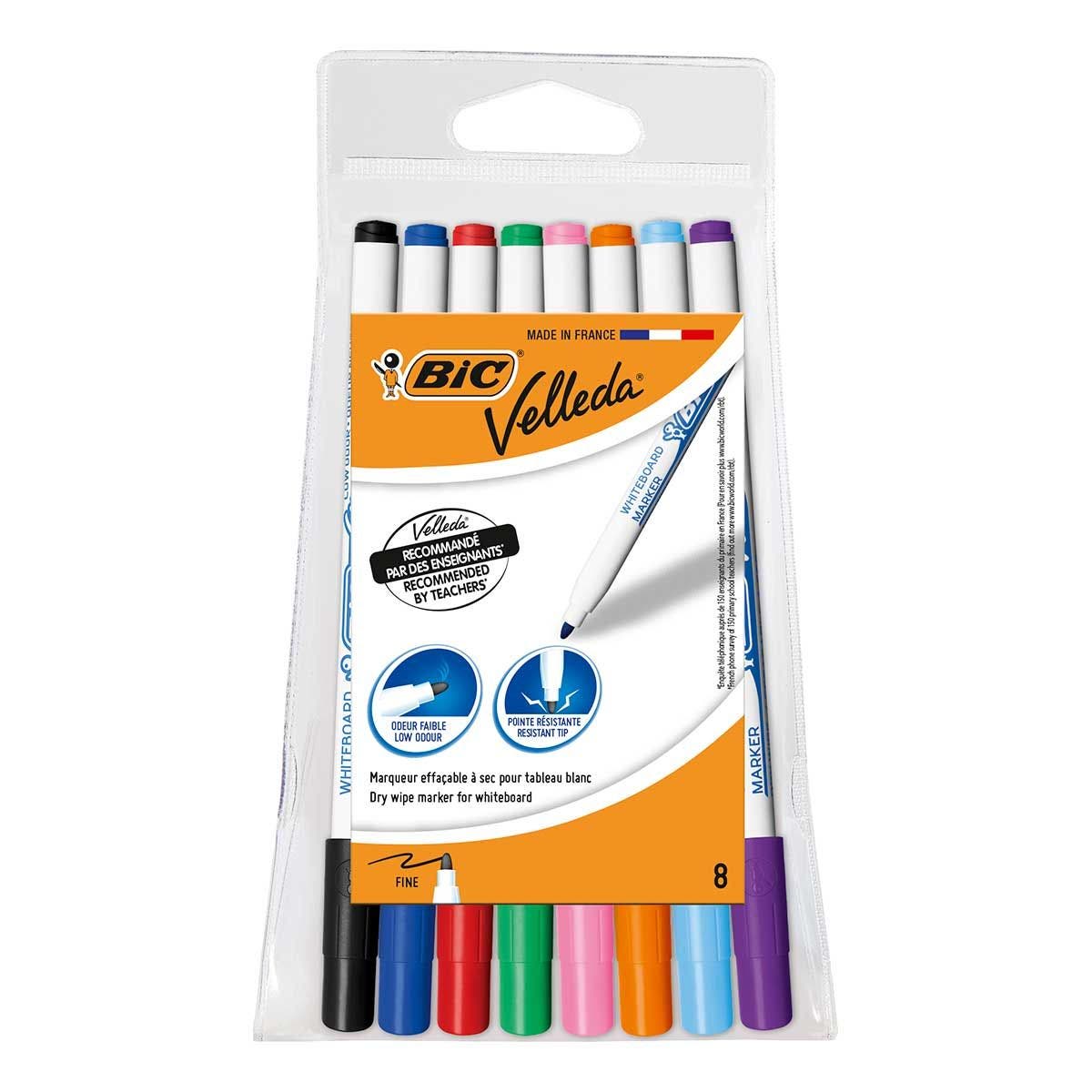 BIC Velleda 1721 Whiteboard Pens Fine Bullet Nib - Assorted Colours, Pack  of 8 BIC