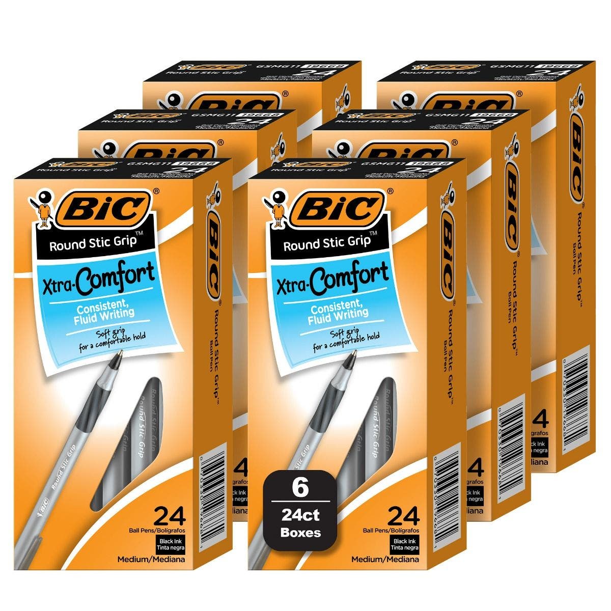 BIC Round Stic Xtra Comfort Black Ballpoint Pens, 144-Count Pack