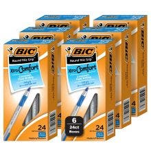 BIC Round Stic Xtra Comfort Blue Ballpoint Pens, 144-Count Pack