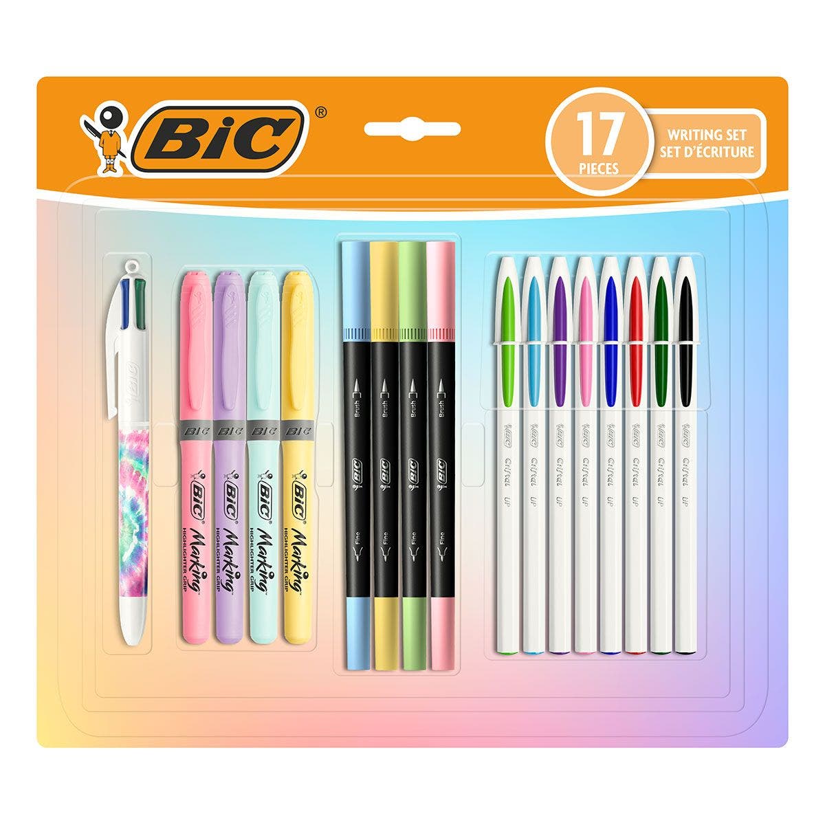 BIC Kit d’Écriture Pastel avec Surligneurs, Stylosbilles et Stylos