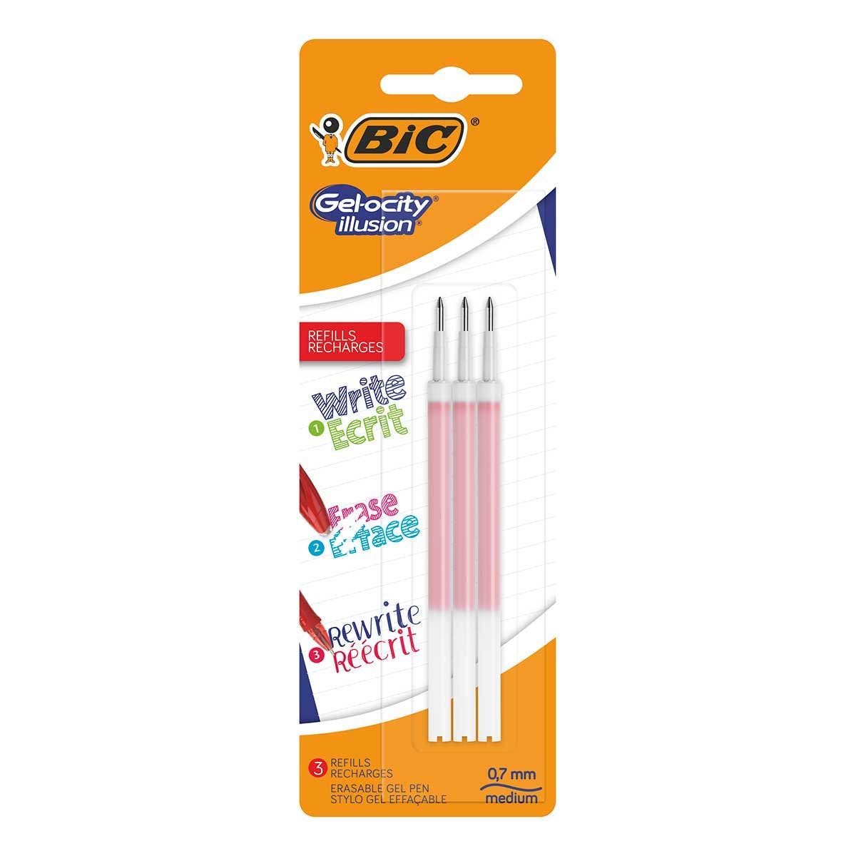Stock Bureau - BIC Blister 3 GEL-OCITY® ILLUSION® Pointe Moyenne Bleu Stylo Encre Gel Effacable