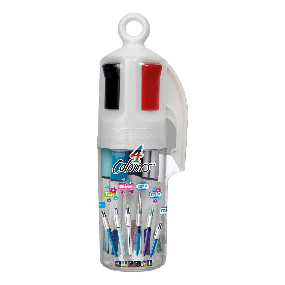 BIC 4 Couleurs Fun - Lot De 12 Stylos Rétractables 4 Couleurs Vives (bleu Pastel) - 1,0 Mm