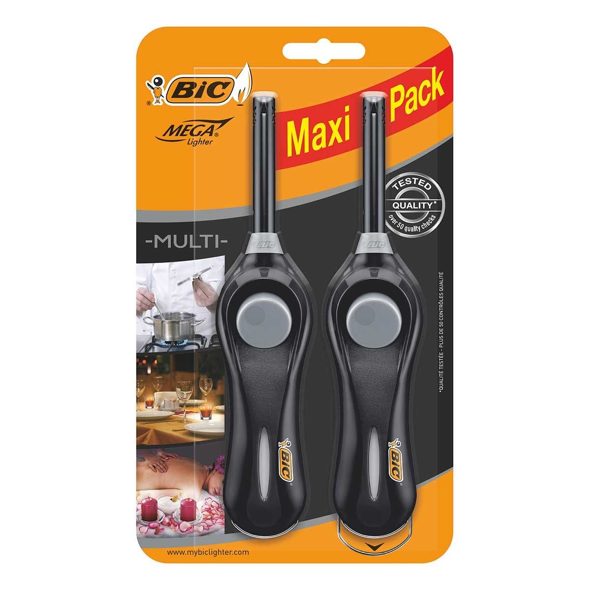 BIC Megalighter Multi Briquets Utilitaires Multi-Usages - Noir, Blister ...