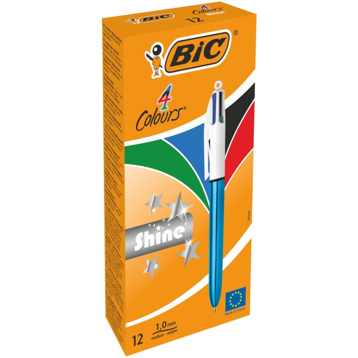 BIC 4 Colores Shine Punta Media (1,0mm) Azúl, Caja de 12 Unidades