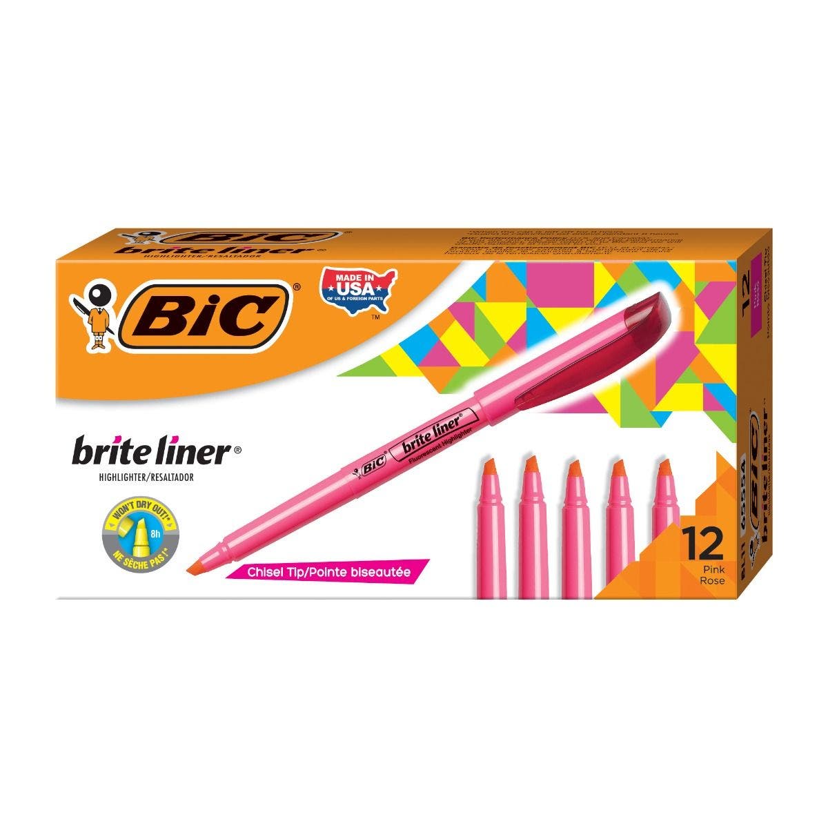 ARTISTIC & CO. SKIN SCRABLER ピンク BIC Brite Liner Pink Highlighters, Chisel Tip, 12-Count Pack