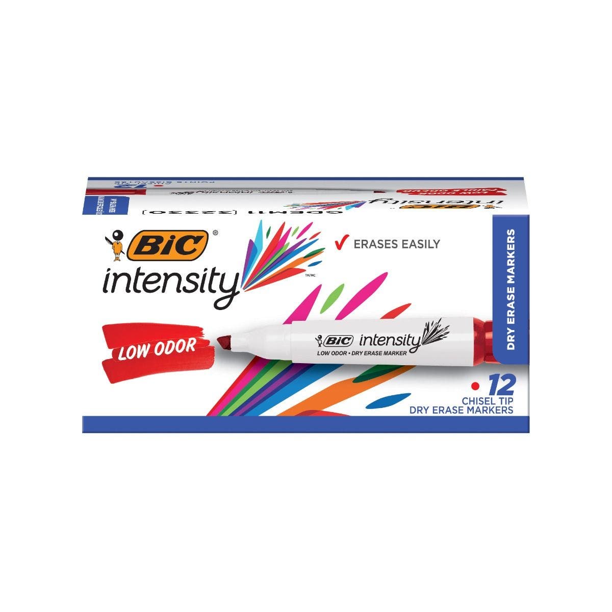 BIC Intensity Low Odor Dry Erase Marker, 12 Pack, Chisel Tip, Red