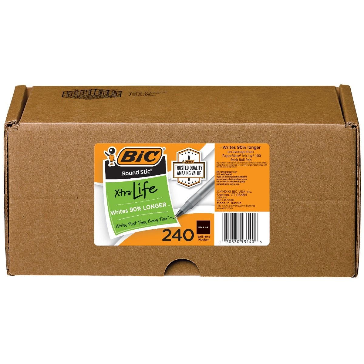 BIC Round Stic Xtra Life Black Ballpoint Pens, 240-Count