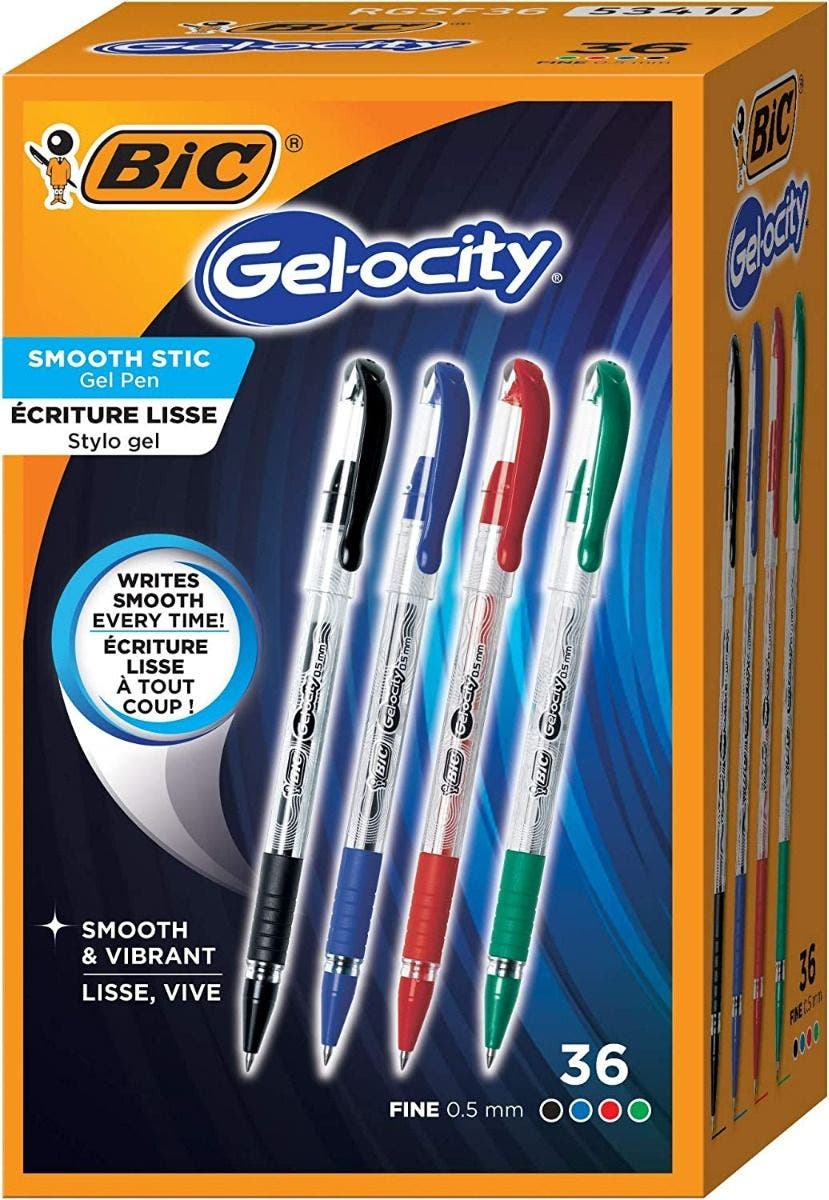 BIC Gelocity Smooth Gel Pens, Fine Point Assorted, 36-Count Pack