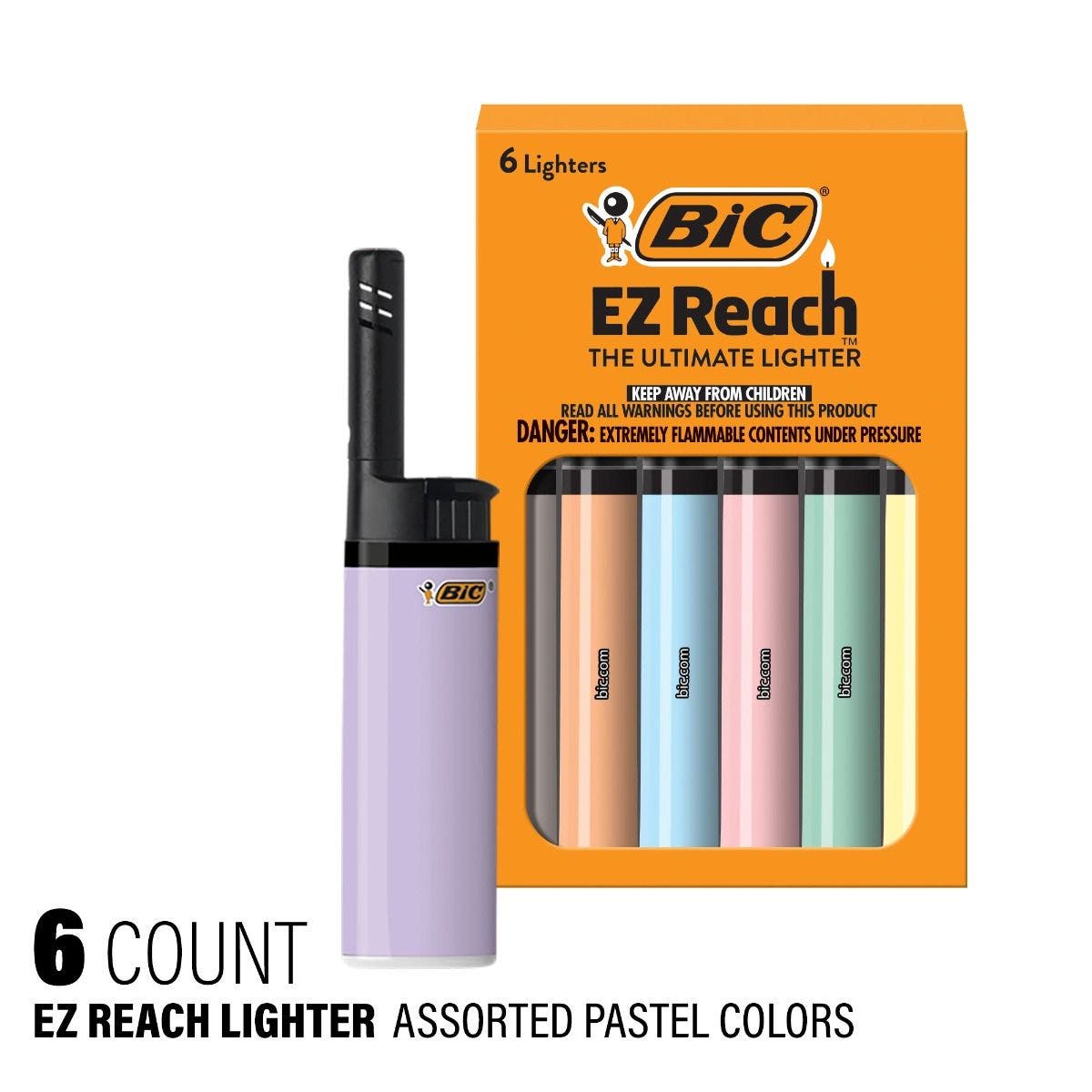 bic cigarette lighter BIC EZ Reach Pastel Lighters, Assorted Colors, 6-Pack