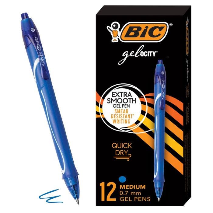 BIC Gel-ocity Retractable Quick Dry Gel Pen, Medium Point, Blue