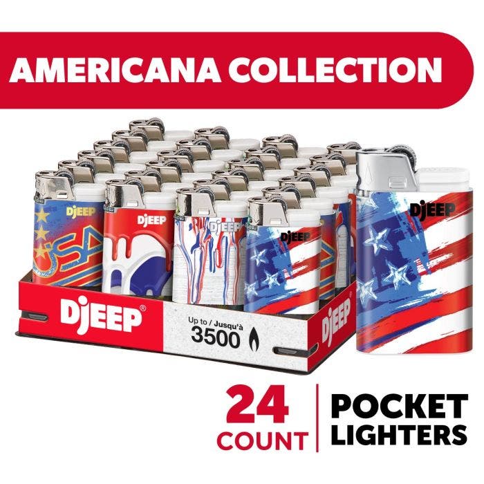 DJEEP Pocket Lighters, AMERICANA Collection, 24 Count Tray of Disposable  Lighters