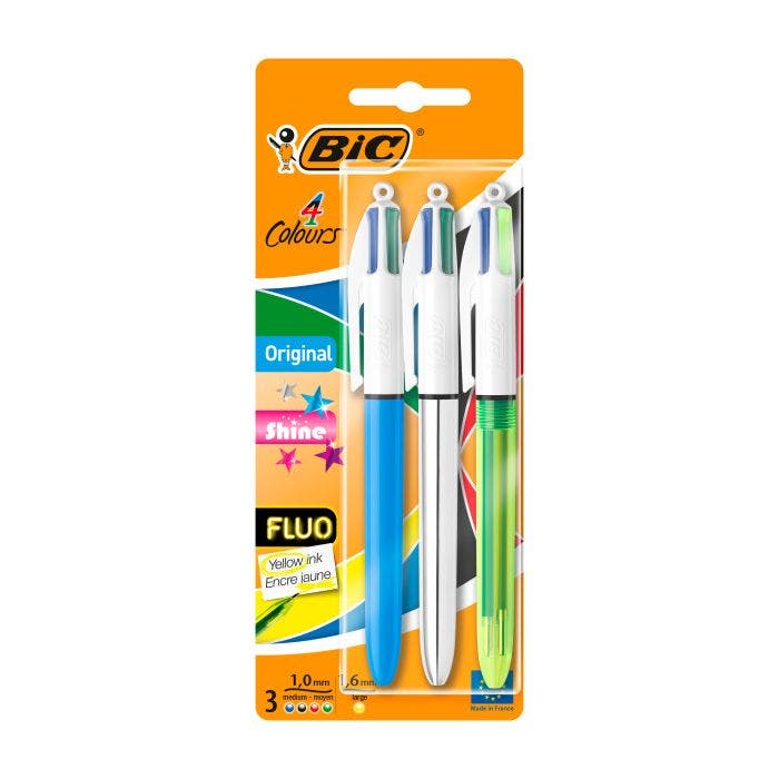 NEW IN PACKET BIC 4 COLOUR FLUO BALLPOINT PEN 