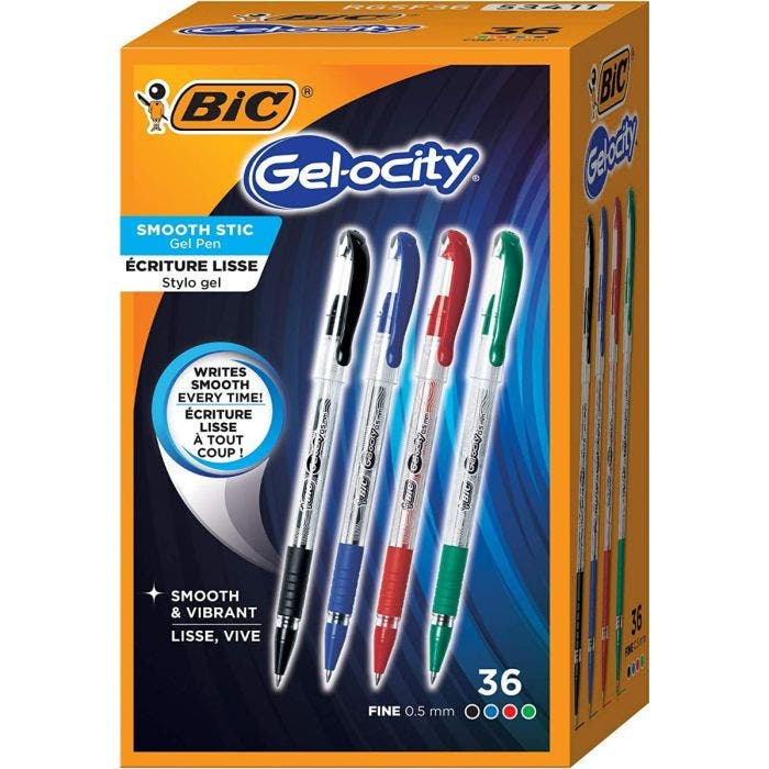 BIC Gelocity Smooth Gel Pens, Fine Point (0.5mm), Assorted, 36