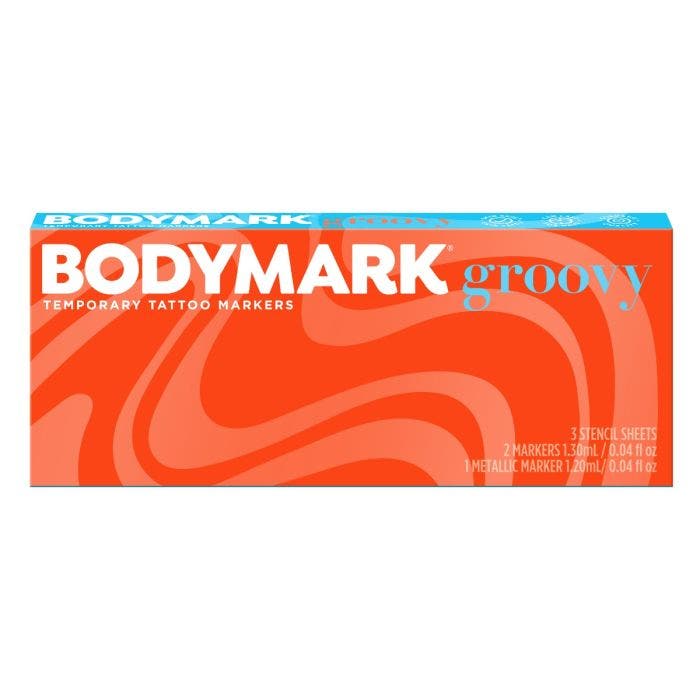  BodyMark Groovy Temporary Tattoo Markers for Skin, Premium  Brush Tip, Includes 3 Count of Assorted Markers and Stencils Set, 1 Orange,  1 Magenta, 1 Silver, 3 CT : Beauty & Personal Care
