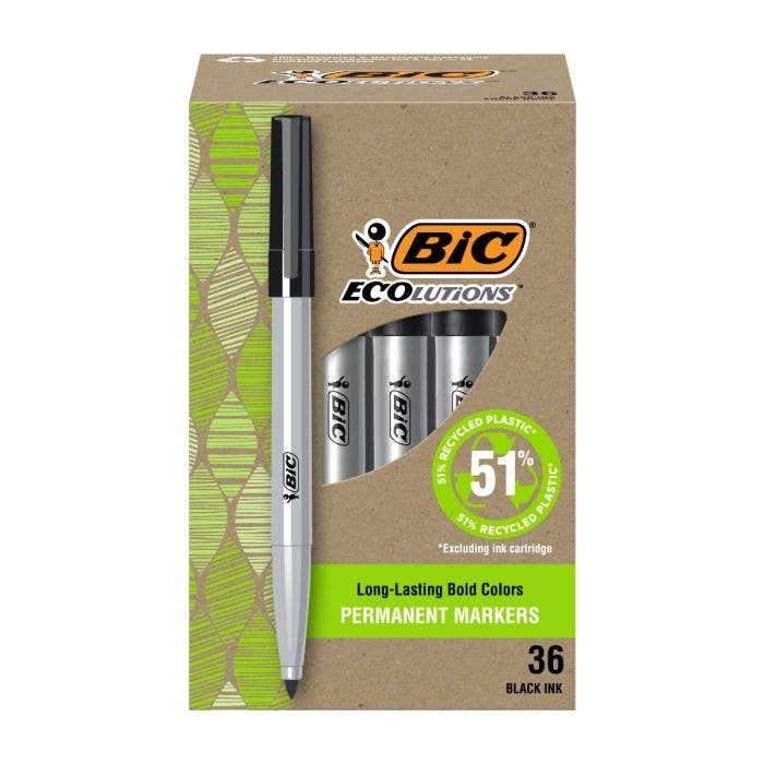 BIC Ecolutions Fine Permanent Markers, Black, 36-Count