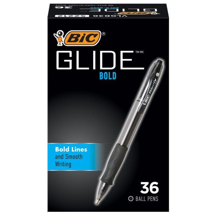 12-Count BIC Atlantis Velocity Bold Retractable Ball Pen for a Super-Smooth Writing Experience Black 1.6mm New Bold Point 