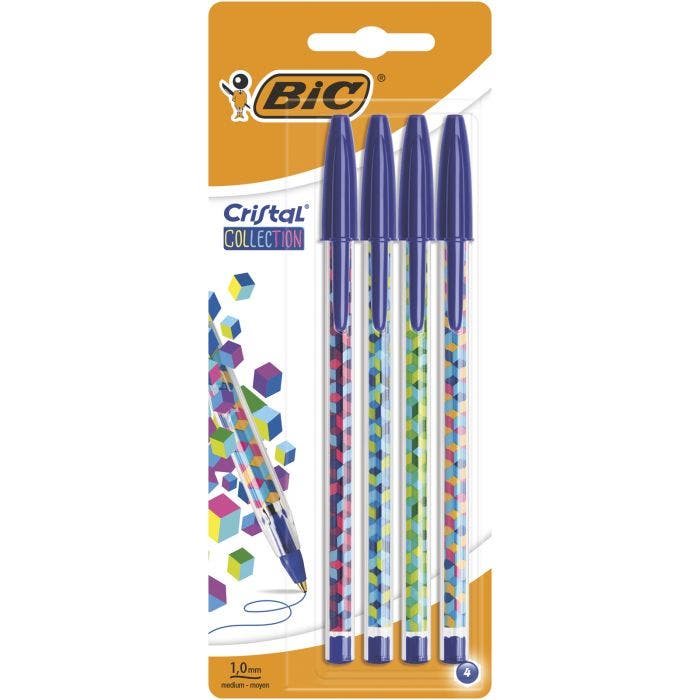 Stylos BIC Cristal Collection - Pointe 1.0mm, 8 Stylos Couleurs Assorties - Design Géométrique Moderne