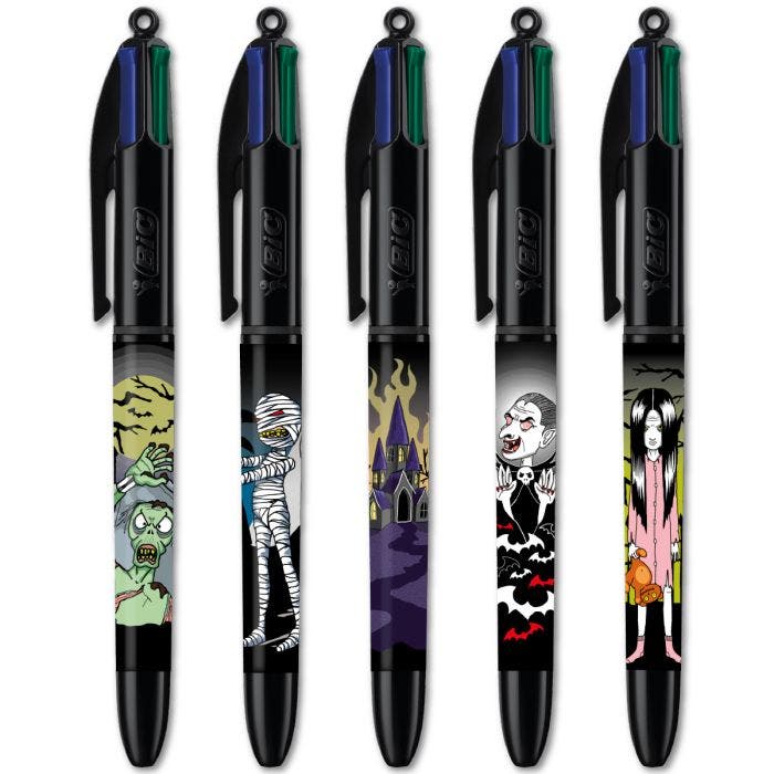 Lot De 4 Stylos Multicolores à Motifs Halloween - 4 Couleurs Dans 1 Stylo - Pour école, Bureau, Cadeau - 5