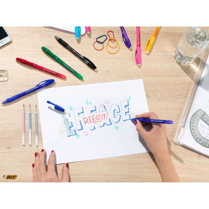 Stylos BIC Illusion Effaçables - Pointe 0.7mm Vert (Lot De 12) | Rechargeables Et Design Tendance