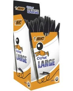 BIC Cristal Large Bolígrafos Punta Gruesa (1,6 mm) - Negro, Caja de 50 Unidades