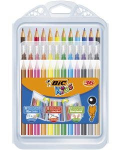 BIC Kids Set para Colorear - 8 Rotuladores/8 Lápices para Colorear/12 Ceras, Colores Surtidos, Estuche de 36 Unidades