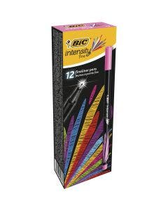 BIC Intensity Fine Rotuladores Punta Fina (0,8 mm) - Rosa, Caja de 12 Unidades