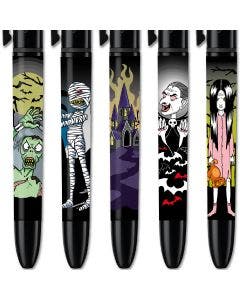 Stylos à Bille Halloween 4 Couleurs - Crayons Multicolores Pour Enfants - Design Citrouille, Fantôme - Commutation Par Bouton - Pour école, Dessin, Cadeau