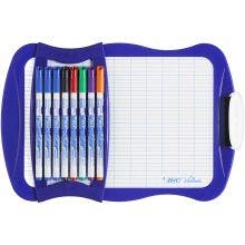 BIC Velleda Double-Sided Dry Erase Board (21 x 31 cm) with 8 Whiteboard Markers and Eraser - Blue Frame, Pack of 1