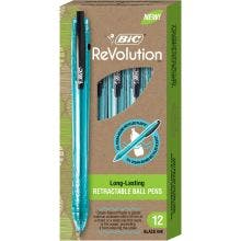BIC ReVolution Ocean-Bound 73% Recycled Plastic Ball Pen, Medium Point (1.0 mm), 100% Recycled Packaging, Black, 12-Count
