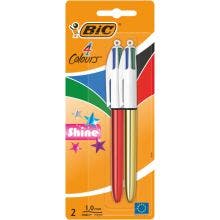 BIC 4 Colours Shine Ballpoint Pens Medium Point (1.0 mm) - Assorted Metallic Barrels, Pack of 2