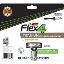 Flex 4 Titanium Sensitive: Ultra Thin Blades / Lames Ultra - Minces 
10 Razors 
Helps protect from irritation 