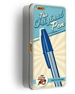 BIC Cristal Ball Pen 70th Anniversary Limited Edition Set in Reusable Metal Box - Box of 17
