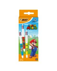 BIC Super Mario™ 4 Couleurs Stylo-Bille Rétractable, Boite de 3
