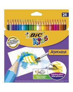 BIC Kids Aquacouleur Crayons de Couleur Aquarellables pour Effet Peinture - Coloris Assortis