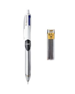 BIC 4 Colours 3+1HB Ball Pens and Mechanical Pencils - Pack of 1 + 12 Refills 0.7 mm HB