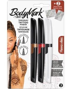 BodyMark by BIC - Stylo pour Tatouage Temporaire - Henna Vibes Fine, Pack de 3+2
