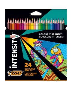 BIC Intensity Crayons de couleur Triangulaires Pointe 1,3 mm Sans Bois, en résine Résistants aux Chocs - Couleurs Assorties, Pack de 24