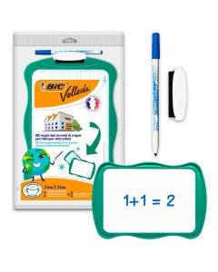 BIC Velleda Double-Sided Dry Erase Board (21 x 31 cm) with Whiteboard Marker and Eraser - Green Frame, Pack of 1