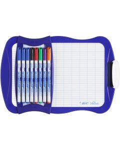 BIC Velleda Double-Sided Dry Erase Board (21 x 31 cm) with 8 Whiteboard Markers and Eraser - Blue Frame, Pack of 1